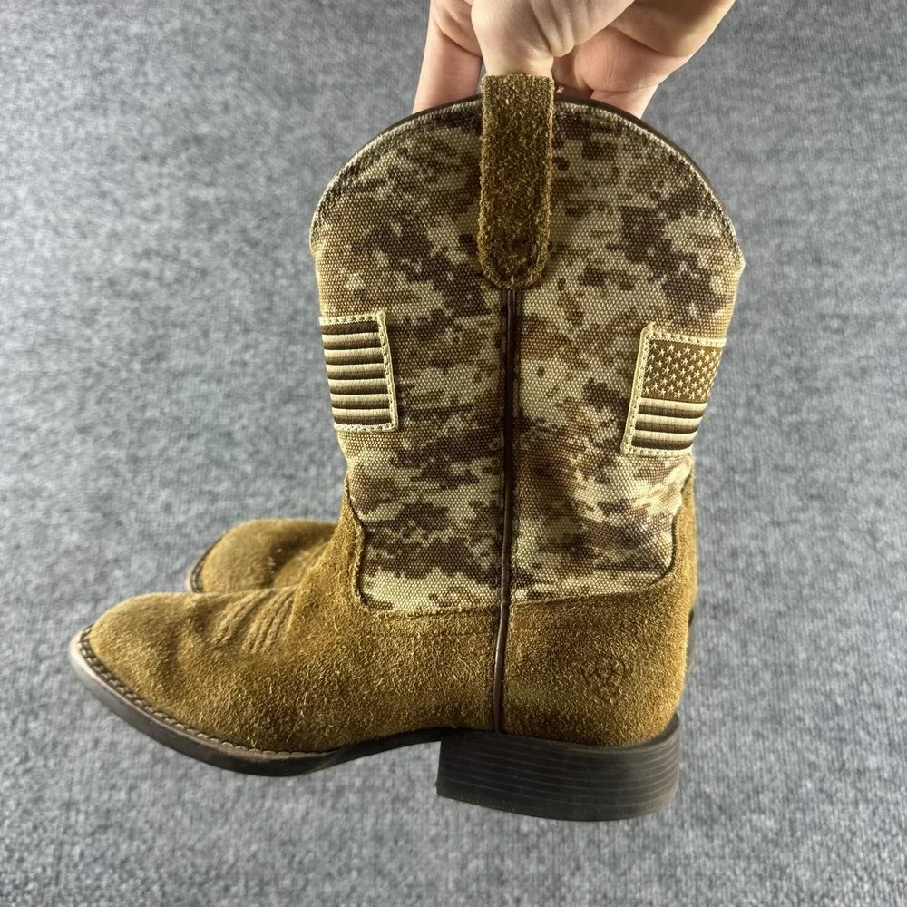 Ariat Western Boots Kids Size 1 Brown Leather Camo USA Flag Patriotic 10019913